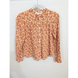 Xirena Jessie Long Sleeve Button Cotton Top Shirt Sz M Orange Floral